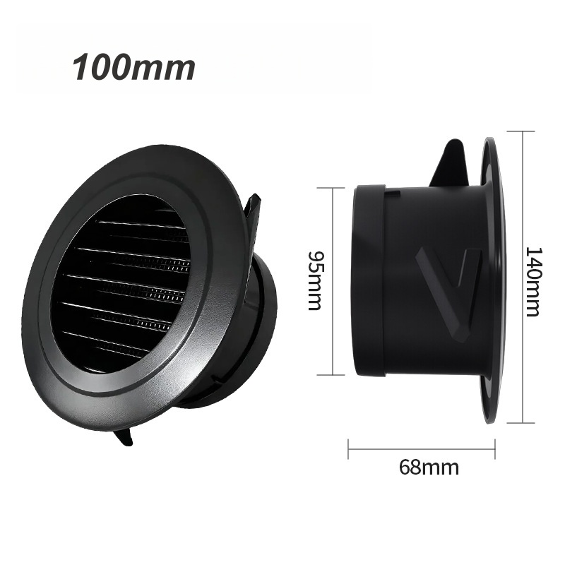 ABS Black Round Vent Cover Plastic Vents Exhaust Bathroom Vent Cover with Built-in Fly Screen Mesh Air Vent for Bathroom Office - Image 4