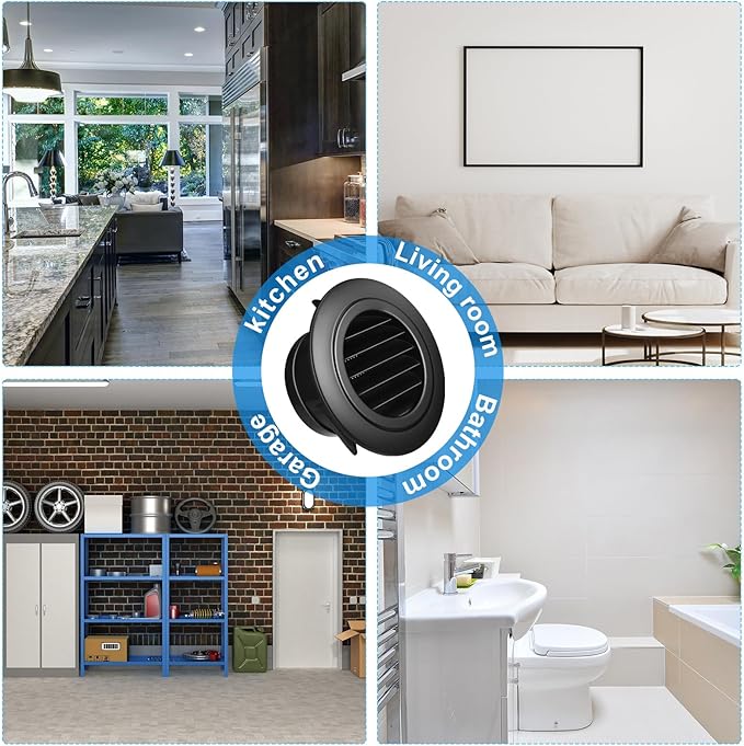 ABS Black Round Vent Cover Plastic Vents Exhaust Bathroom Vent Cover with Built-in Fly Screen Mesh Air Vent for Bathroom Office - Image 6