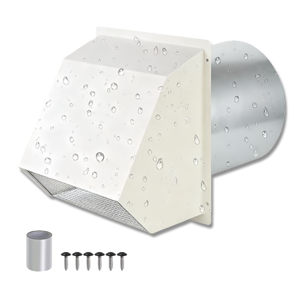 6 Inch White Hooded Wall Vent with Screen and Damper Wall Exhaust Vent Cover Cap for Exterior Ventilation Kitchen Range
