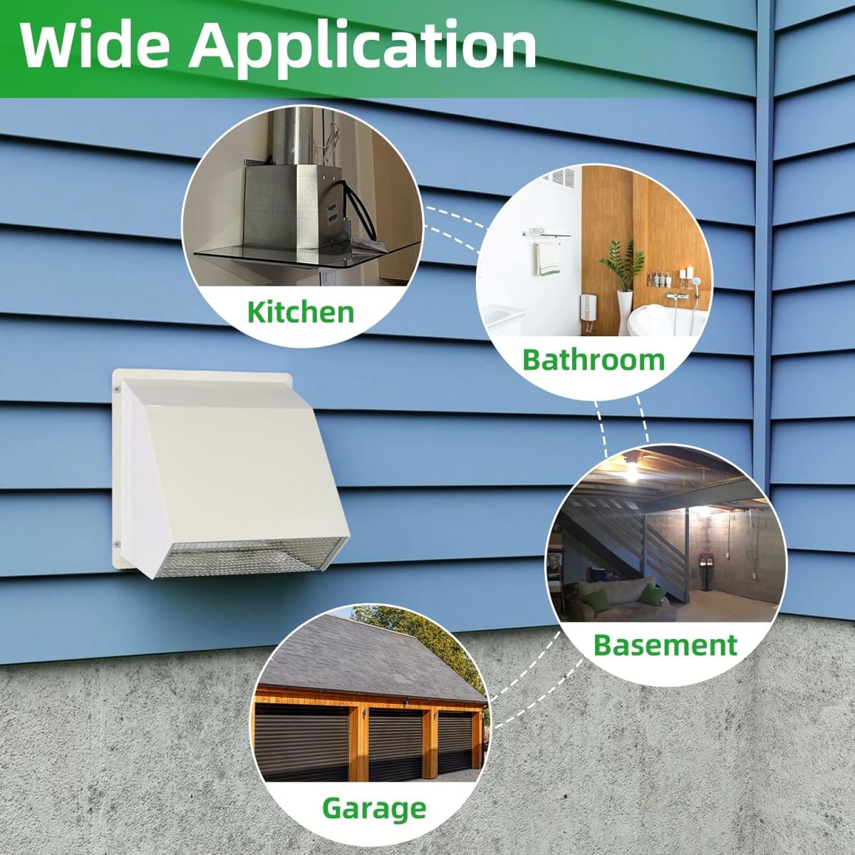 6 Inch White Hooded Wall Vent with Screen and Damper Wall Exhaust Vent Cover Cap for Exterior Ventilation Kitchen Range - Image 6
