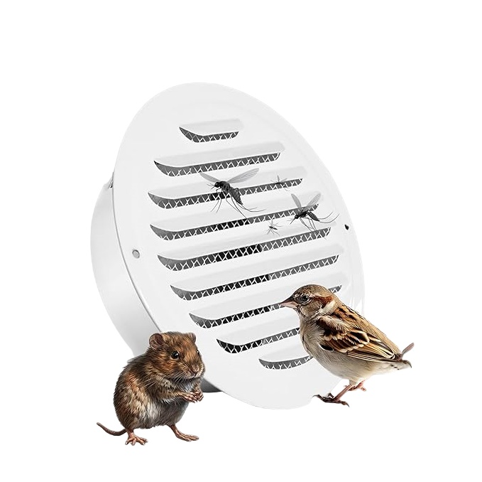 Évent 4 Évent de Ventilation intérieur rond blanc en acier inoxydable, pouces, avec filet anti-insectes pour raccordement de tuyau de conduit - Image 3