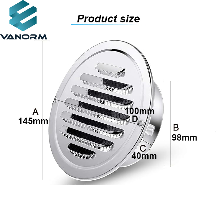 304 Stainless Steel Round Extractor Fan Vent Cover Grille Louvre, with Insect Mesh, Air Vent Grille Cover for Kitchen Bathroom - Image 3