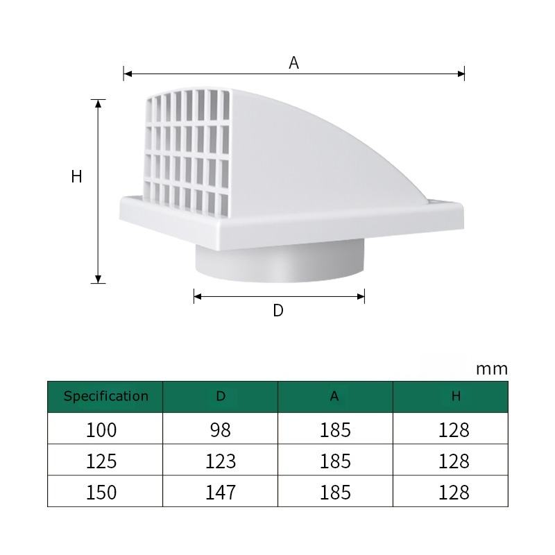 4-Inch Cross-border Exhaust Vents Exterior Wall Rainproof Ventilation Cap Wind Cover Exhaust Ventilation Vuct Outlet With Valve - Bild 4