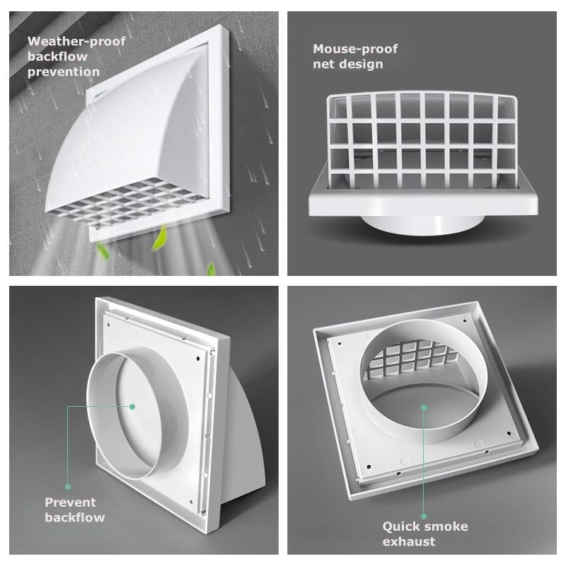 4-Inch Cross-border Exhaust Vents Exterior Wall Rainproof Ventilation Cap Wind Cover Exhaust Ventilation Vuct Outlet With Valve - Bild 5