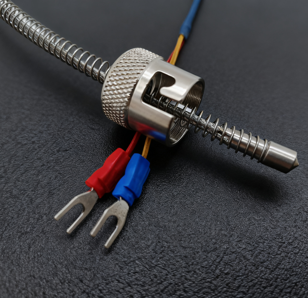 OEM/ODM J-Type ฤดูใบไม้ผลิ-ประเภท Thermocouple พร้อมตะขอสแตนเลสอุณหภูมิ Sensor Probe ป้องกันแก้วเส้นใยลวด 6*20 มม. - ภาพ 3