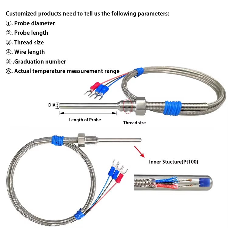 RTD Sensor SS304 M8 291 Thread Type Pt100 Temperature Sensor K J E Type Thermocouple Temperature Sensor 1m Wire - Image 3
