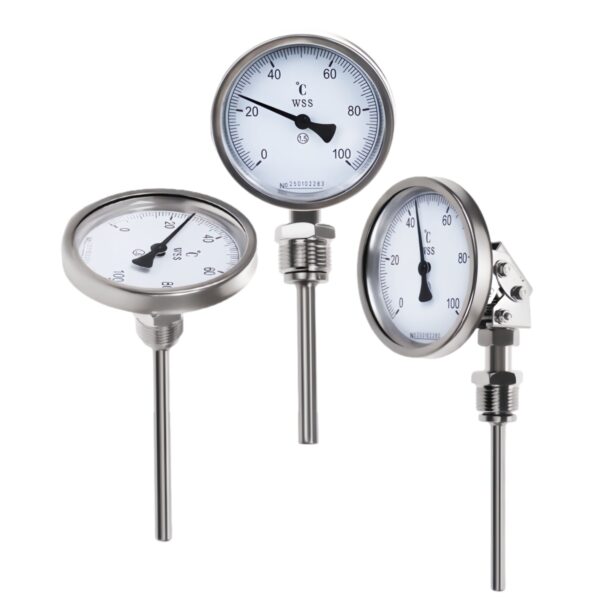 Industrial Bimetallic Thermometer Radial Reactor Boiler Pipe Pointer Temperature Gauge Stainless Steel Extended Probe