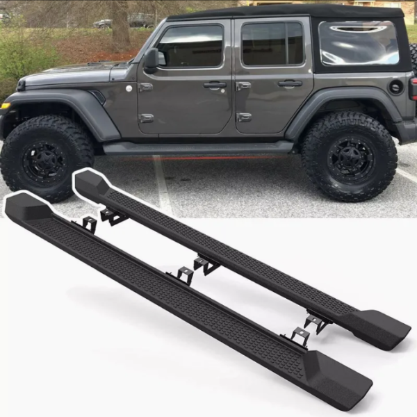 Black Running Boards & Side Steps with Installation Bracket for Wrangler JL 4-Door 2018-2024 Retrofit/Upgrade